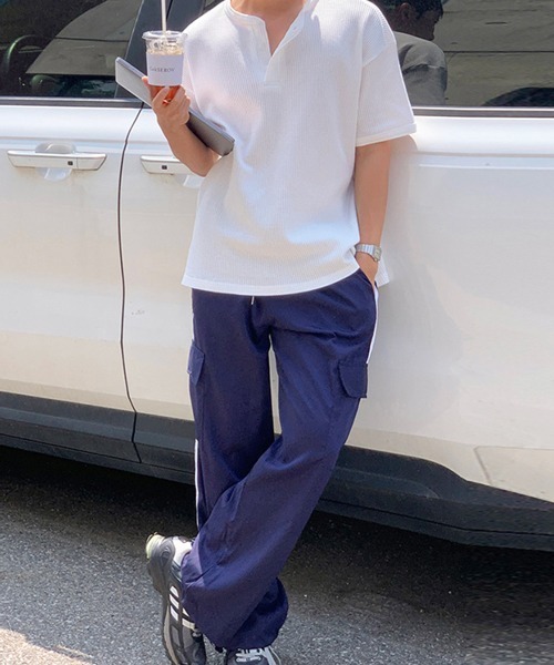 NOWLE（ノウル）の「【NOWLE】凹凸ワッフル サーマル ヘンリーネック 半袖 Tシャツ/ アーバンリラックス ショートスリーブ トップス（Tシャツ/カットソー・メンズ・ホワイト/グレー/ブラック・MEDIUM/LARGE/X-LARGE）」の8枚目の写真
