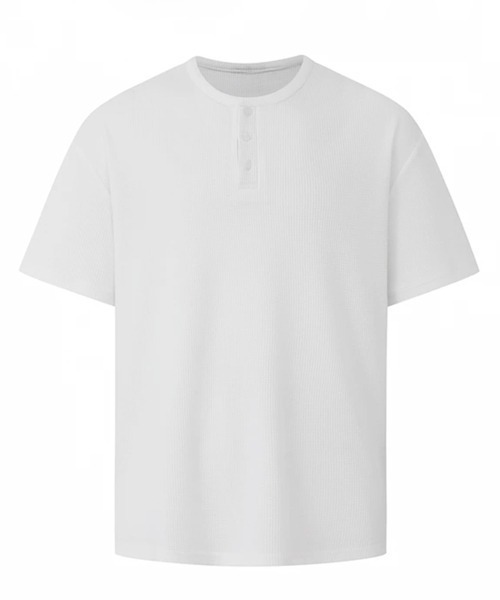 NOWLE（ノウル）の「【NOWLE】凹凸ワッフル サーマル ヘンリーネック 半袖 Tシャツ/ アーバンリラックス ショートスリーブ トップス（Tシャツ/カットソー・メンズ・ホワイト/グレー/ブラック・MEDIUM/LARGE/X-LARGE）」の20枚目の写真