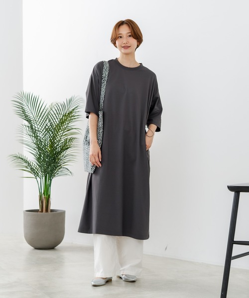 fort point(フォーポイント)の「【C-FORTPOINT/フォートポイント】【涼感素材使用・吸水速乾・UVカット機能付き】ウエストドロスト 5分袖ワンピース スタイルアップ効果 両脇ポケット付き ドライタッチ 体形カバー リゾート カジュアル レイヤード(ワンピース・レディース・ブラック/チャコールグレー/ブラウン・FREE)」の9枚目の写真