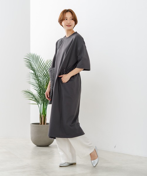 fort point(フォーポイント)の「【C-FORTPOINT/フォートポイント】【涼感素材使用・吸水速乾・UVカット機能付き】ウエストドロスト 5分袖ワンピース スタイルアップ効果 両脇ポケット付き ドライタッチ 体形カバー リゾート カジュアル レイヤード(ワンピース・レディース・ブラック/チャコールグレー/ブラウン・FREE)」の10枚目の写真