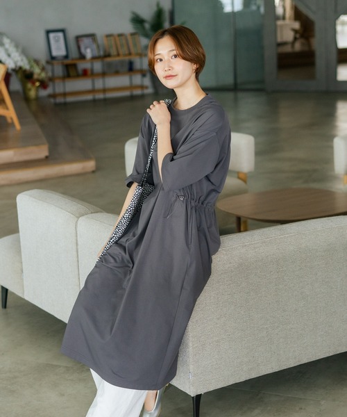 fort point(フォーポイント)の「【C-FORTPOINT/フォートポイント】【涼感素材使用・吸水速乾・UVカット機能付き】ウエストドロスト 5分袖ワンピース スタイルアップ効果 両脇ポケット付き ドライタッチ 体形カバー リゾート カジュアル レイヤード(ワンピース・レディース・ブラック/チャコールグレー/ブラウン・FREE)」の19枚目の写真