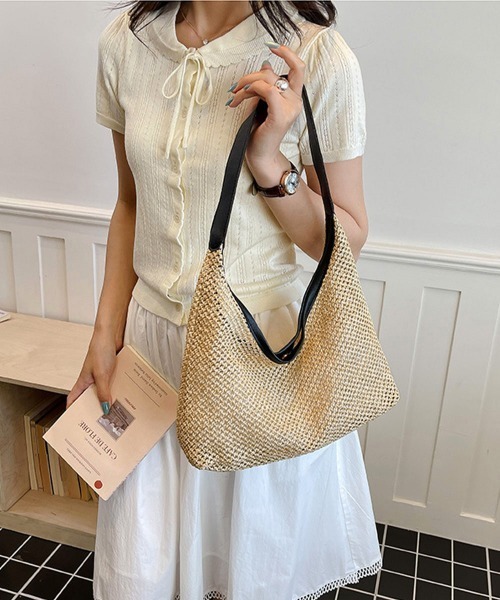 Miniministore（ミニミニストア）の「ラフィア調 編み込みワンショルダーバッグ（トートバッグ・レディース・ベージュ/オフホワイト/ブラウン/ブラック・FREE）」の13枚目の写真
