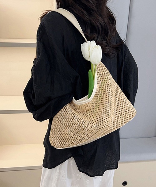 Miniministore（ミニミニストア）の「ラフィア調 編み込みワンショルダーバッグ（トートバッグ・レディース・ベージュ/オフホワイト/ブラウン/ブラック・FREE）」の14枚目の写真