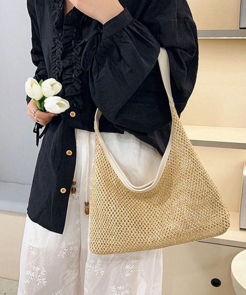 Miniministore（ミニミニストア）の「ラフィア調 編み込みワンショルダーバッグ（トートバッグ・レディース・ベージュ/オフホワイト/ブラウン/ブラック・FREE）」の15枚目の写真