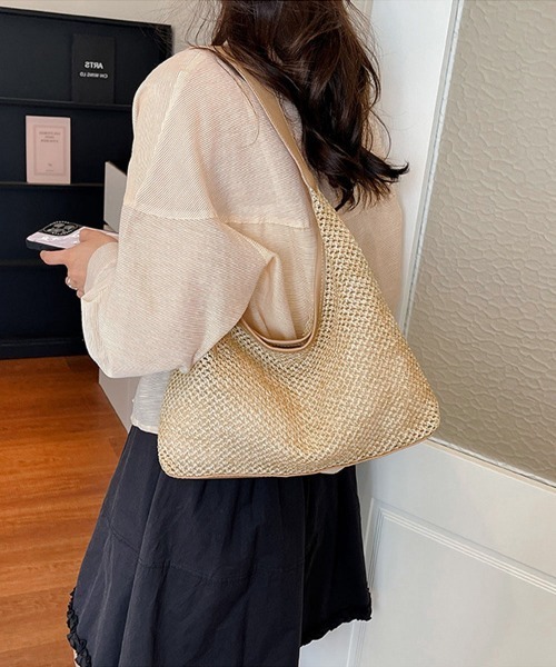 Miniministore（ミニミニストア）の「ラフィア調 編み込みワンショルダーバッグ（トートバッグ・レディース・ベージュ/オフホワイト/ブラウン/ブラック・FREE）」の7枚目の写真