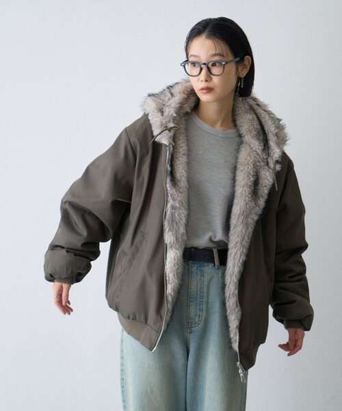 CIAOPANIC TYPY(チャオパニックティピー)の「【WEB限定】2WAYリバーシブルファーフードナイロンブルゾン(MA-1・レディース・ブラック/ネイビー/チャコールグレー/カーキ・ONE SIZE)」の13枚目の写真