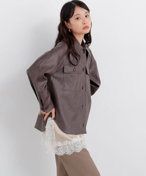N.(N. Natural Beauty Basic)(エヌエヌナチュラルビューティーベーシック)の「フェイクレザーCPOジャケット(その他アウター・レディース・ブラウン/オフホワイト・MEDIUM/SMALL)」の1枚目の写真