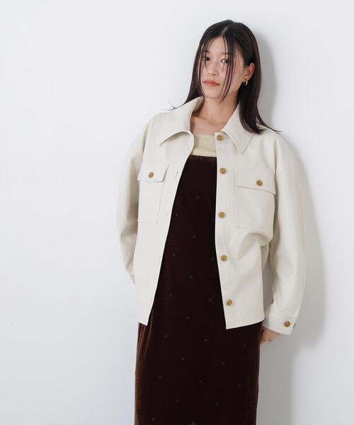 N.(N. Natural Beauty Basic)(エヌエヌナチュラルビューティーベーシック)の「フェイクレザーCPOジャケット(その他アウター・レディース・ブラウン/オフホワイト・MEDIUM/SMALL)」の2枚目の写真