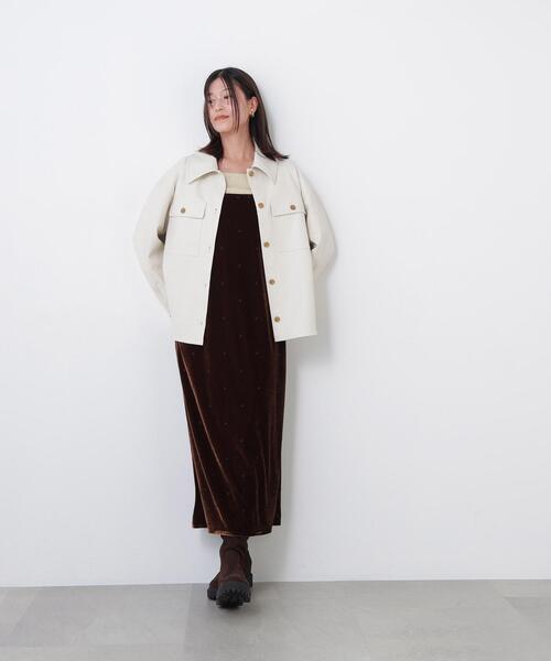 N.(N. Natural Beauty Basic)(エヌエヌナチュラルビューティーベーシック)の「フェイクレザーCPOジャケット(その他アウター・レディース・ブラウン/オフホワイト・MEDIUM/SMALL)」の7枚目の写真