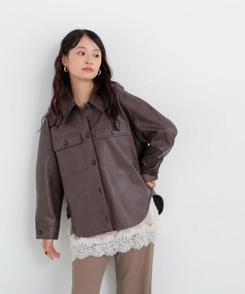 N.(N. Natural Beauty Basic)(エヌエヌナチュラルビューティーベーシック)の「フェイクレザーCPOジャケット(その他アウター・レディース・ブラウン/オフホワイト・MEDIUM/SMALL)」の12枚目の写真