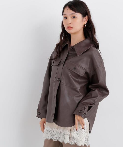N.(N. Natural Beauty Basic)(エヌエヌナチュラルビューティーベーシック)の「フェイクレザーCPOジャケット(その他アウター・レディース・ブラウン/オフホワイト・MEDIUM/SMALL)」の14枚目の写真