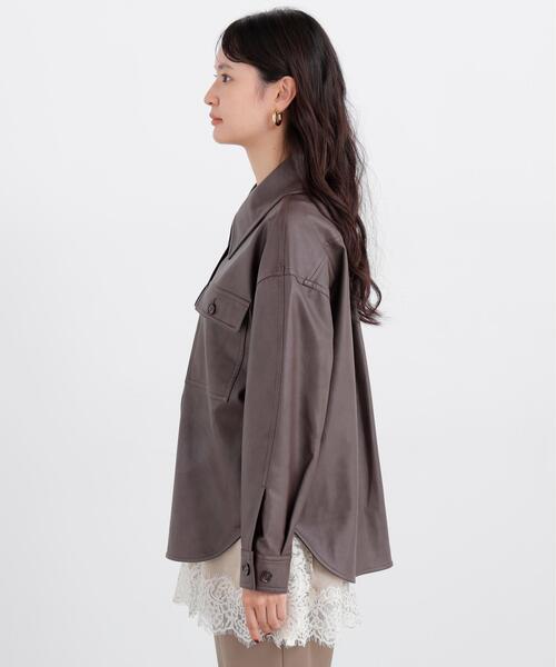 N.(N. Natural Beauty Basic)(エヌエヌナチュラルビューティーベーシック)の「フェイクレザーCPOジャケット(その他アウター・レディース・ブラウン/オフホワイト・MEDIUM/SMALL)」の18枚目の写真