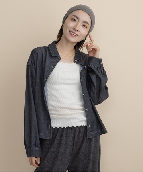 lodie(ロディ)の「テンセルデニムシャツ(シャツ/ブラウス・レディース・ブラック/ネイビー・FREE)」の5枚目の写真
