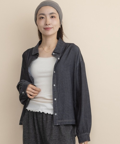 lodie(ロディ)の「テンセルデニムシャツ(シャツ/ブラウス・レディース・ブラック/ネイビー・FREE)」の3枚目の写真