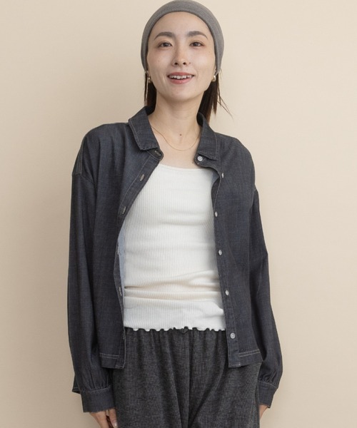 lodie(ロディ)の「テンセルデニムシャツ(シャツ/ブラウス・レディース・ブラック/ネイビー・FREE)」の4枚目の写真