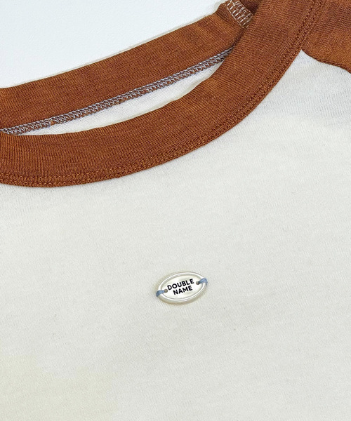 DOUBLE NAME(ダブルネーム)の「ロゴパーツ ラグランロンTEE(Tシャツ/カットソー・レディース・ブルー/ネイビー/オレンジ・FREE)」の8枚目の写真