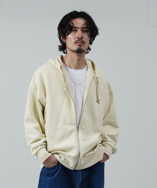 jiggys shop(ジギーズショップ)の「ピグメントジップアップ裏毛パーカー(パーカー・メンズ・ブラック/アイボリー・SMALL/MEDIUM/LARGE)」の2枚目の写真