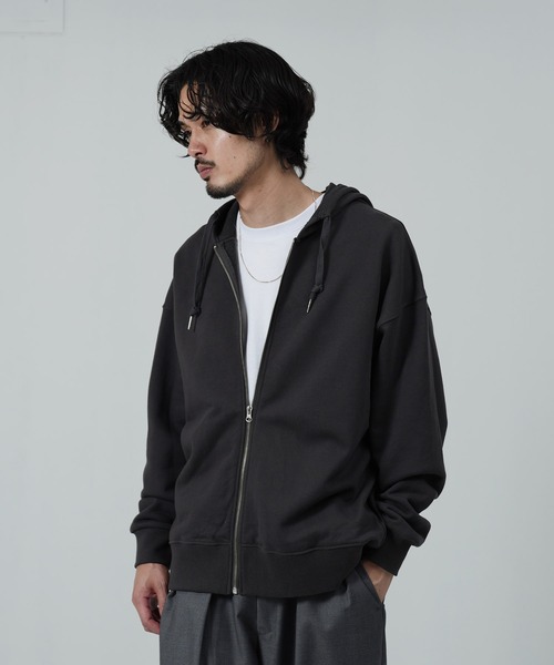 jiggys shop(ジギーズショップ)の「ピグメントジップアップ裏毛パーカー(パーカー・メンズ・ブラック/アイボリー・SMALL/MEDIUM/LARGE)」の1枚目の写真