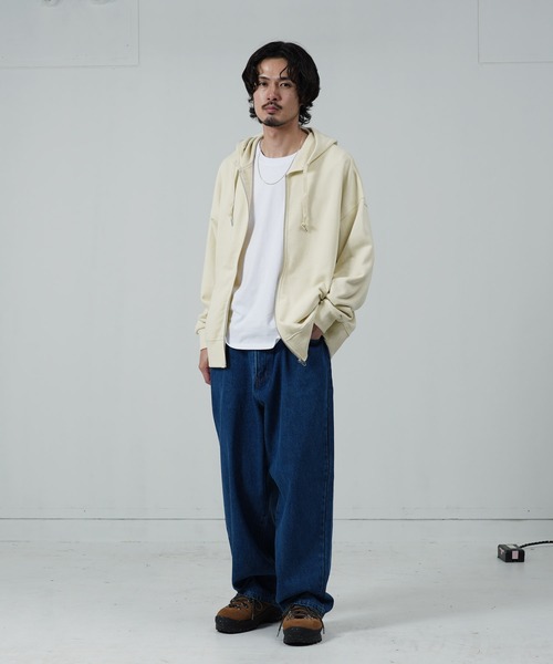 jiggys shop(ジギーズショップ)の「ピグメントジップアップ裏毛パーカー(パーカー・メンズ・ブラック/アイボリー・SMALL/MEDIUM/LARGE)」の6枚目の写真
