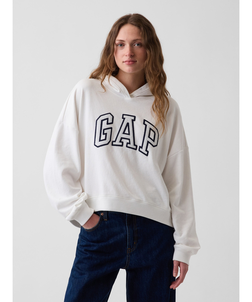GAP(ギャップ)の「リラックスフィット クロップド GAPロゴ フレンチテリーパーカー(スウェット・レディース・ホワイト/ブラック/グレー・XXS/XL/XS/L/M/S)」の2枚目の写真