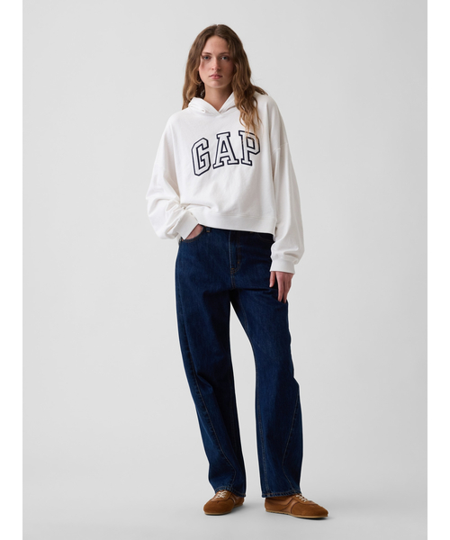 GAP(ギャップ)の「リラックスフィット クロップド GAPロゴ フレンチテリーパーカー(スウェット・レディース・ホワイト/ブラック/グレー・XXS/XL/XS/L/M/S)」の5枚目の写真