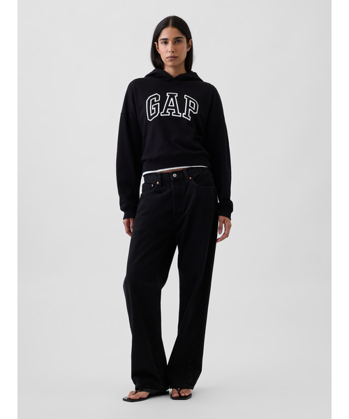 GAP(ギャップ)の「リラックスフィット クロップド GAPロゴ フレンチテリーパーカー(スウェット・レディース・ホワイト/ブラック/グレー・XXS/XL/XS/L/M/S)」の6枚目の写真