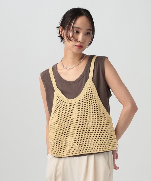 BAYFLOW（ベイフロー）の「[単品使いも可]ニットキャミレイヤードノースリーブ（Tシャツ/カットソー・レディース・ブラウン/イエロー・FREE）」の14枚目の写真