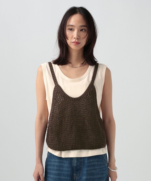 BAYFLOW（ベイフロー）の「[単品使いも可]ニットキャミレイヤードノースリーブ（Tシャツ/カットソー・レディース・ブラウン/イエロー・FREE）」の17枚目の写真
