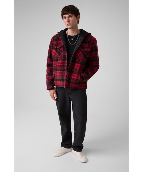GUESS JEANS(ゲスジーンズ)の「GUESS JEANS Hooded Flannel Shirt アウター ジャケット(その他アウター・メンズ・レッド系その他・LARGE/SMALL/X-LARGE/MEDIUM)」の3枚目の写真