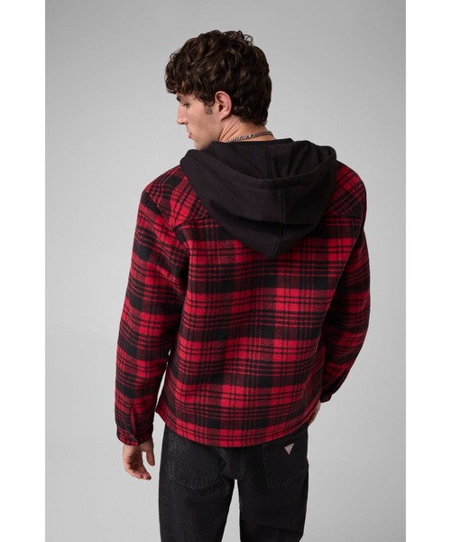 GUESS JEANS(ゲスジーンズ)の「GUESS JEANS Hooded Flannel Shirt アウター ジャケット(その他アウター・メンズ・レッド系その他・LARGE/SMALL/X-LARGE/MEDIUM)」の2枚目の写真