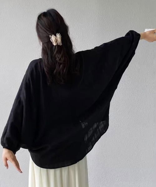 ONEP STAR(ワンピスター)の「ドローストリングギャザー長袖ブラウス(カーディガン/ボレロ・レディース・カーキ/ブラック・MEDIUM/X-LARGE/LARGE)」の10枚目の写真