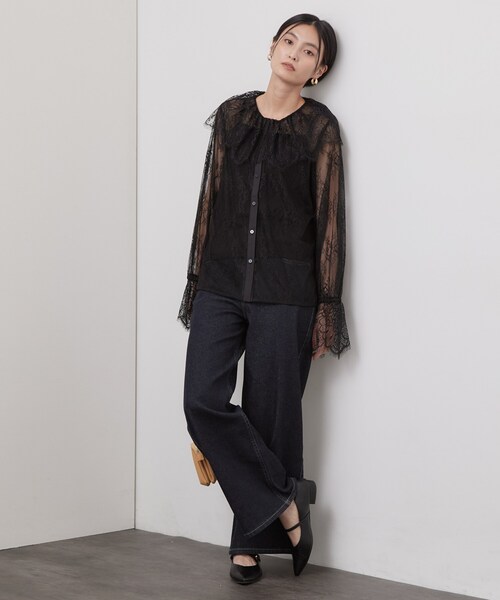 OPAQUE.CLIP(オペークドットクリップ)の「シアーレース ビックカラーブラウス【洗濯機OK】(シャツ/ブラウス・レディース・ブラック/オフホワイト・00)」の15枚目の写真