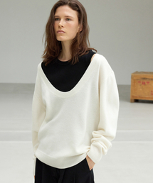 Low U-Neck Wool Knit - Off White