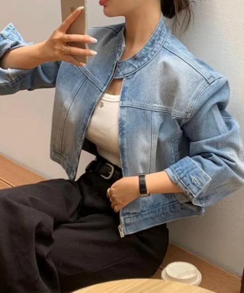 semplice(センプリチェ)の「デニムジャケット【韓国ファッション】(デニムジャケット・レディース・ブラック/ブルー・F)」の4枚目の写真