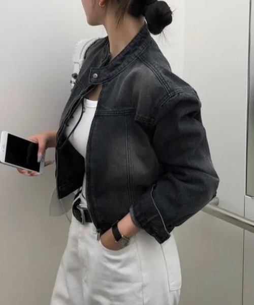 semplice(センプリチェ)の「デニムジャケット【韓国ファッション】(デニムジャケット・レディース・ブラック/ブルー・F)」の10枚目の写真