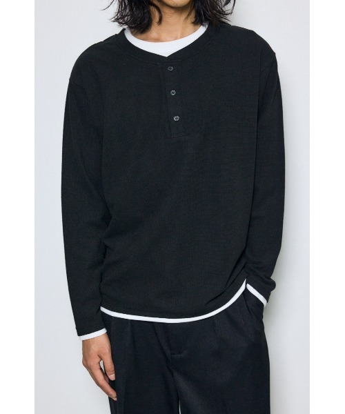 AZUL by moussy(アズールバイマウジー)の「【1枚で重ね着風】フェイクレイヤードヘンリーネックトップス 秋服 冬服 春服 レイヤード風 ロンT 長袖(Tシャツ/カットソー・メンズ・杢グレー/ブラック/ホワイト・LARGE/MEDIUM)」の13枚目の写真