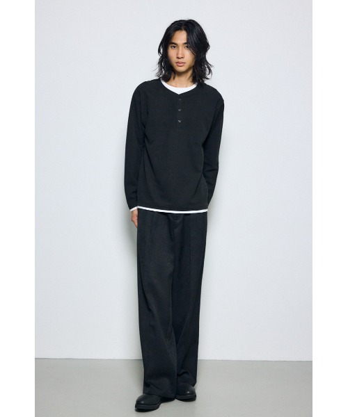 AZUL by moussy(アズールバイマウジー)の「【1枚で重ね着風】フェイクレイヤードヘンリーネックトップス 秋服 冬服 春服 レイヤード風 ロンT 長袖(Tシャツ/カットソー・メンズ・杢グレー/ブラック/ホワイト・LARGE/MEDIUM)」の14枚目の写真