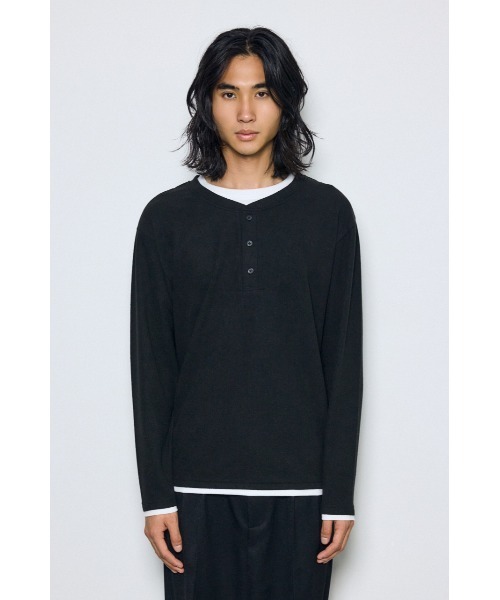 AZUL by moussy(アズールバイマウジー)の「【1枚で重ね着風】フェイクレイヤードヘンリーネックトップス 秋服 冬服 春服 レイヤード風 ロンT 長袖(Tシャツ/カットソー・メンズ・杢グレー/ブラック/ホワイト・LARGE/MEDIUM)」の15枚目の写真