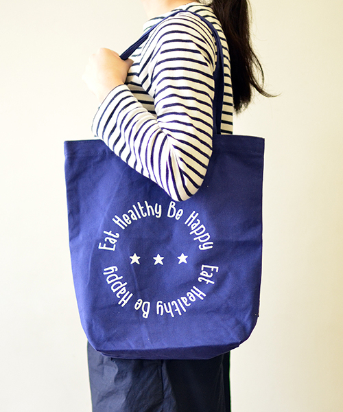 entre square(アントレスクエアー)の「Eat Healthy Be Happy トートバッグS ネイビー(トートバッグ・レディース・ネイビー・ONE SIZE)」の1枚目の写真