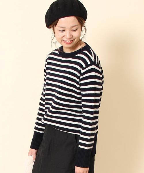 coen(コーエン)の「【手洗いできる】ラムウールボーダークルーネックニット(ニット/セーター・レディース・ブラウン/ネイビー・FREE)」の2枚目の写真
