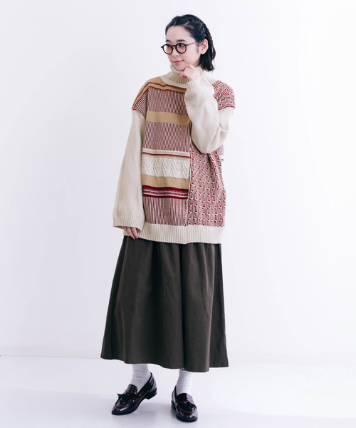 MERLOT（メルロー）の「ハイネックマルチパターンニット1354（ニット/セーター・レディース・ベージュ/ピンク/グリーン・FREE）」の9枚目の写真