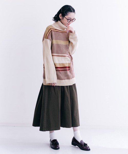 MERLOT（メルロー）の「ハイネックマルチパターンニット1354（ニット/セーター・レディース・ベージュ/ピンク/グリーン・FREE）」の8枚目の写真