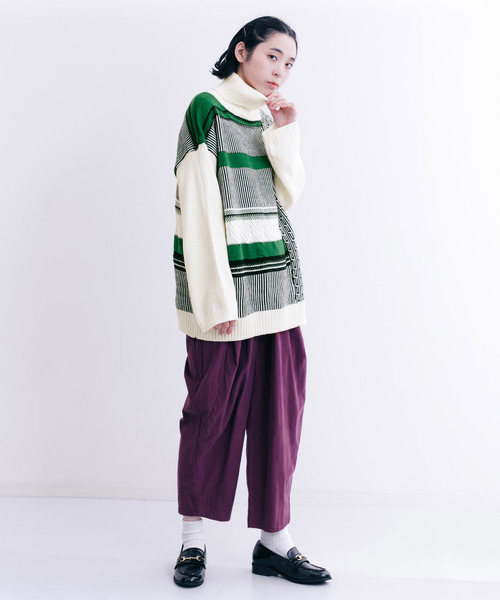 MERLOT（メルロー）の「ハイネックマルチパターンニット1354（ニット/セーター・レディース・ベージュ/ピンク/グリーン・FREE）」の5枚目の写真