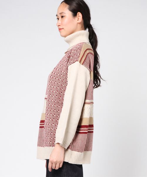 MERLOT（メルロー）の「ハイネックマルチパターンニット1354（ニット/セーター・レディース・ベージュ/ピンク/グリーン・FREE）」の12枚目の写真