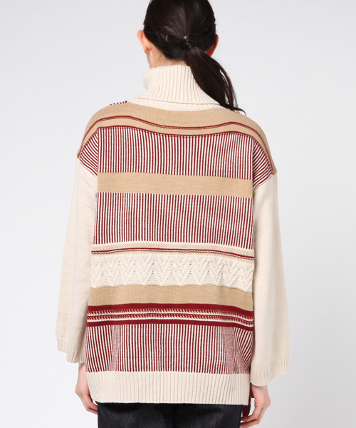 MERLOT（メルロー）の「ハイネックマルチパターンニット1354（ニット/セーター・レディース・ベージュ/ピンク/グリーン・FREE）」の13枚目の写真