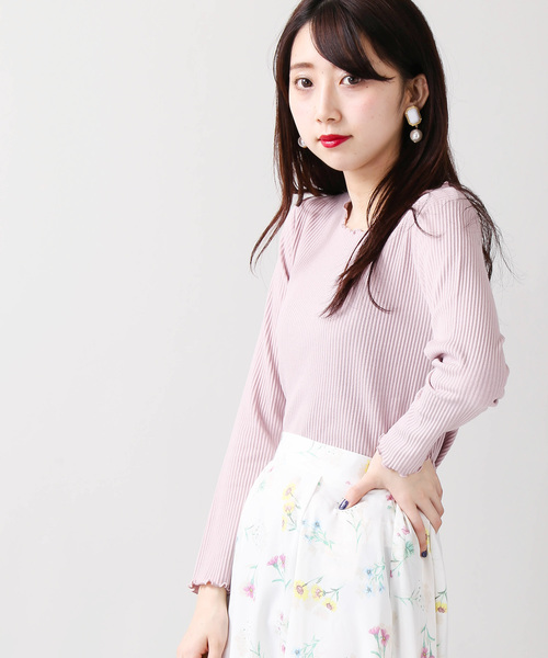 WEGO(ウィゴー)の「WEGO/メロウフリルリブロングカットソー(Tシャツ/カットソー・レディース・ホワイト/ライトベージュ/ライトピンク/杢グレー/アイボリー・FREE)」の5枚目の写真