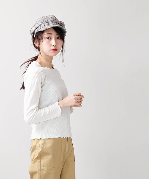 WEGO(ウィゴー)の「WEGO/メロウフリルリブロングカットソー(Tシャツ/カットソー・レディース・ホワイト/ライトベージュ/ライトピンク/杢グレー/アイボリー・FREE)」の9枚目の写真