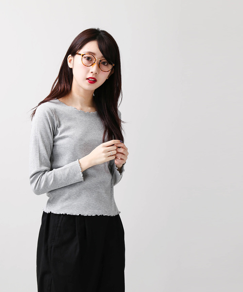 WEGO(ウィゴー)の「WEGO/メロウフリルリブロングカットソー(Tシャツ/カットソー・レディース・ホワイト/ライトベージュ/ライトピンク/杢グレー/アイボリー・FREE)」の12枚目の写真