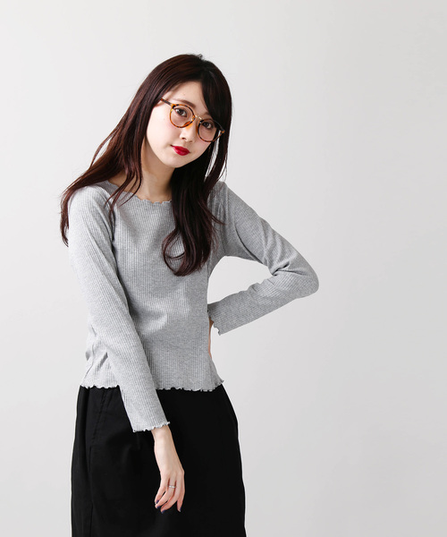 WEGO(ウィゴー)の「WEGO/メロウフリルリブロングカットソー(Tシャツ/カットソー・レディース・ホワイト/ライトベージュ/ライトピンク/杢グレー/アイボリー・FREE)」の13枚目の写真