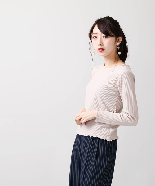 WEGO(ウィゴー)の「WEGO/メロウフリルリブロングカットソー(Tシャツ/カットソー・レディース・ホワイト/ライトベージュ/ライトピンク/杢グレー/アイボリー・FREE)」の14枚目の写真